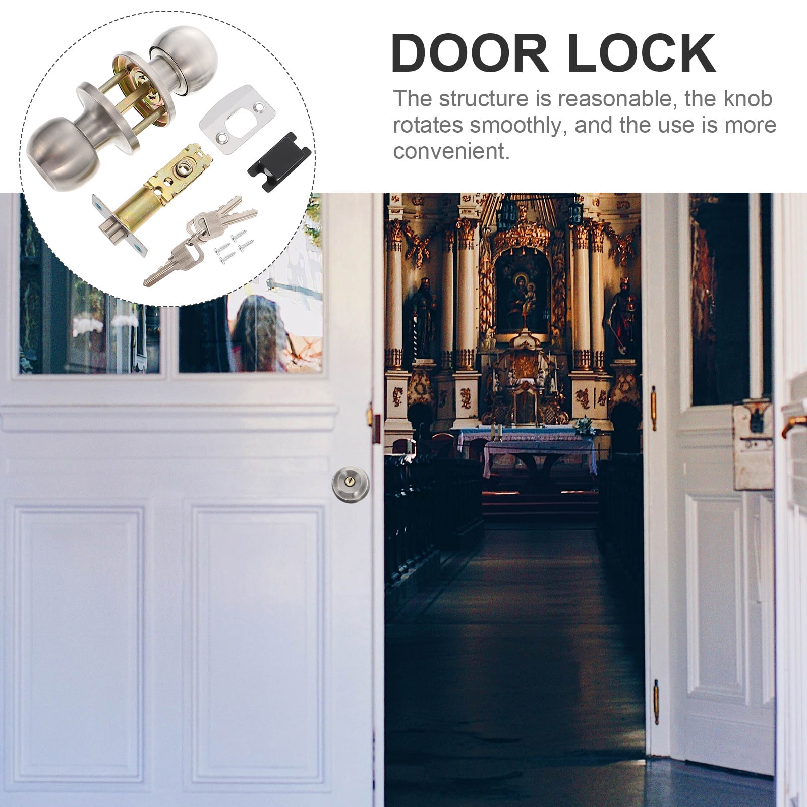 Gongc 1 Set Door Lock Door Knob Interior Exterior Doorknob With Lock And Key Accessory