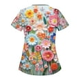 thumbnail image 3 of YDKZYMD Womens Under Scrub Tops Shirt Floral Flowers Petite Plus Size with Pockets Scrub Shirt Workwear Nurse Uniform V Neck Scrubs Short Sleeve Jogger Graphic Scrub Tops Light pink 2XL, 3 of 3