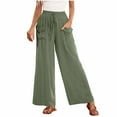 thumbnail image 2 of QUINDOS Wide Leg Women Pants Casual High Waisted Long Pants Cotton Linen Loose Trousers with Pockets, 2 of 8