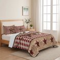 thumbnail image 5 of Queen Quilt Set 90''x96'', Vintage Texas Star Brown Lightweight Summer Bedspread Coverlet Set with 2 Pillow Shams, Red Plaid Berry Farmhouse Breathable All Season Quilt Bedding for Bedroom/Guest Room, 5 of 9