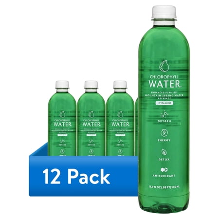 (12 pack) Chlorophyll Water Liquid Chlorophyll Drops in Purified Water Bottle, Plant-Based Vitamin Water, 16.9 fl oz Bottle