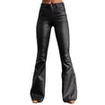 thumbnail image 1 of Pantalones Flamingals Bootcut de piel sintética de cintura alta negros para mujer, 1 of 5