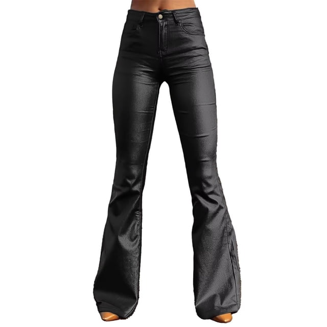 Pantalones Flamingals Bootcut de piel sintética de cintura alta negros para mujer