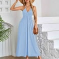 thumbnail image 2 of WREESH Womens Dress Fashion Solid Color Sleeveless V-Neck Ankle Dress Light Blue, 2 of 5