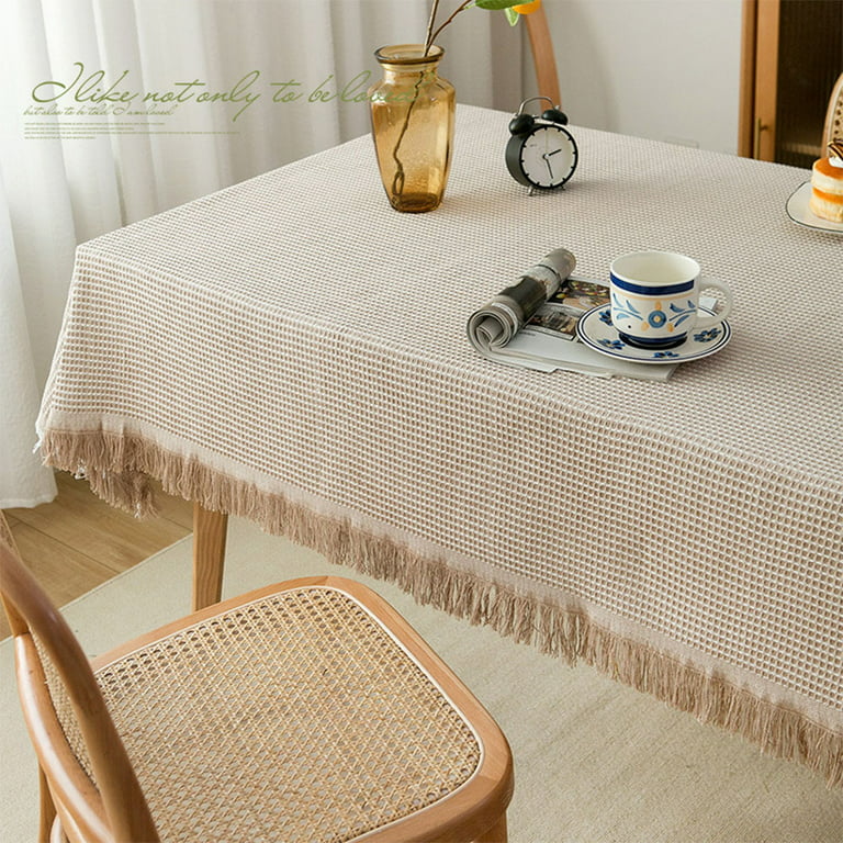 Yipa Gray Table Cloth Tassel Cotton Linen Table Cover for Kitchen Dinning  Wrinkle Free Tablecloths Rectangle/Oblong (35 x 35) 