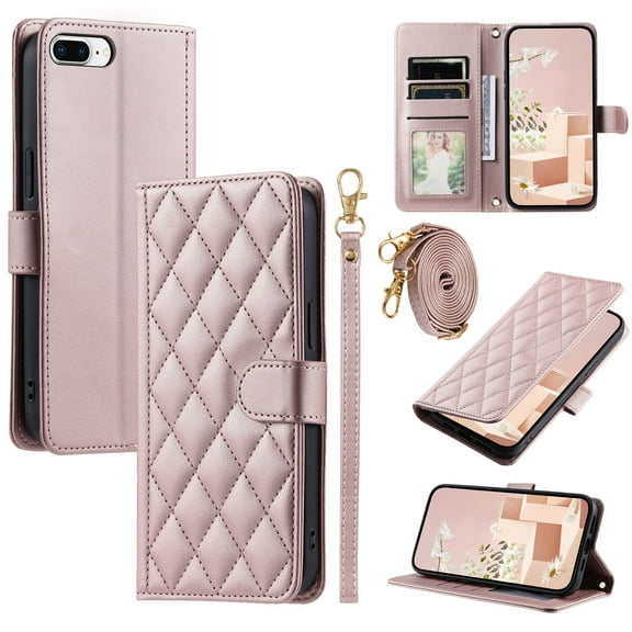 TECH CIRCLE For iPhone 8 Plus/7 Case Wallet for Women Girl,Luxury PU Leather Crossbody Wristlet Strap Kickstand Slim Card Holder Slots Wallet Case for Apple iPhone 8 Plus/7 Plus 5.5",Rosegold