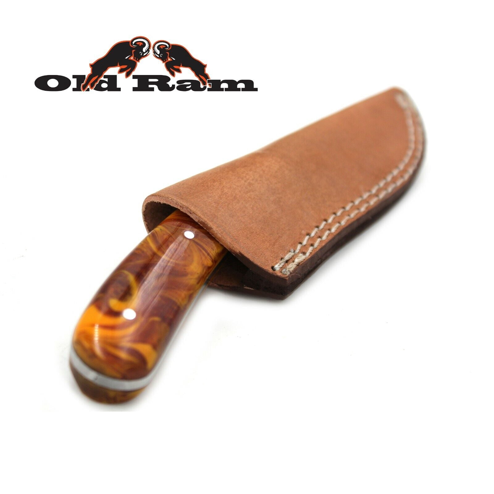 Old Ram Collection Heavy Duty Fixed Blade Skinner Knife w/ Leather Sheath