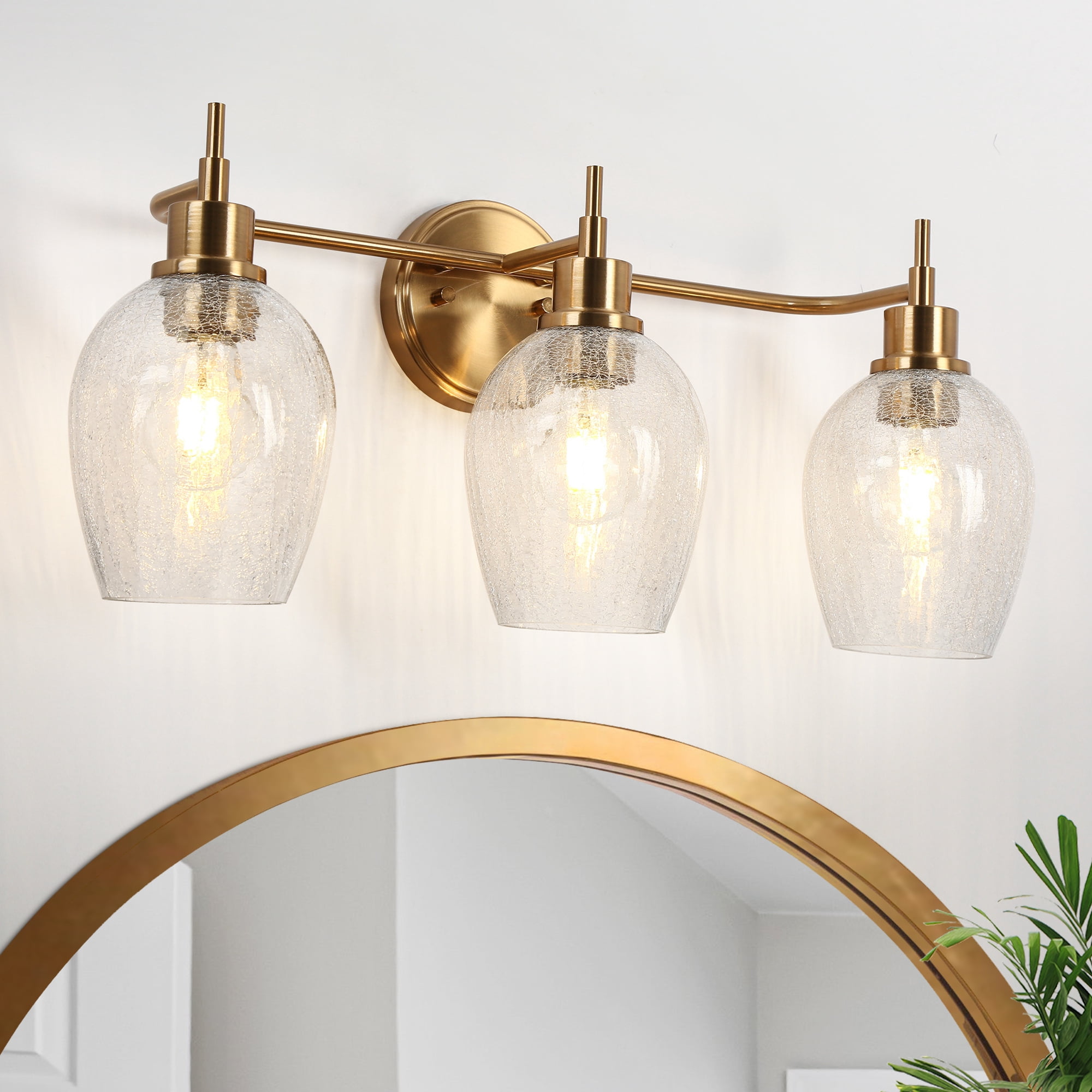 Mirabellisation Cracked Glass 23.6-in 3 Light Polished Gold Modern/contemporary Bathroom Vanity light
