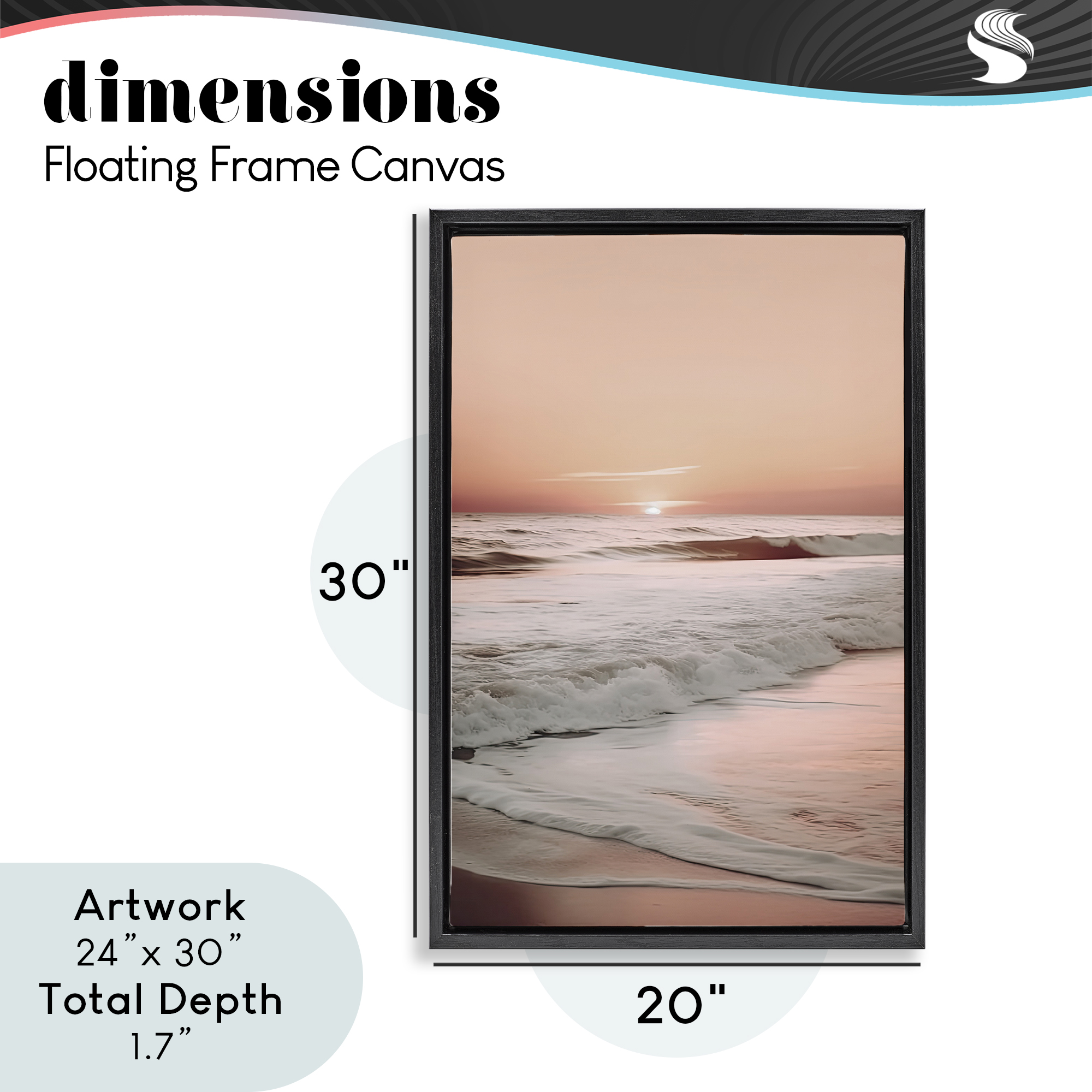 Apricot Beach View Black Framed Floater Canvas Wall Art, design by Decent Exposures