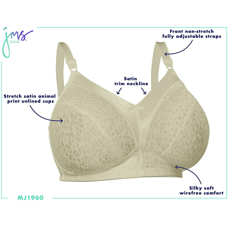 Just My Size Wireless Bra Pack, Full Coverage, Leopard Satin, Wirefree Plus-Size  Bra, (Sizes from 32C to 50DD) 