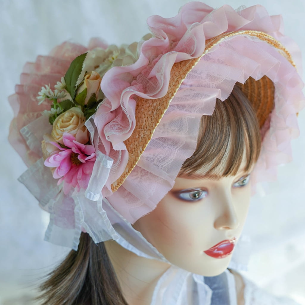 YUUZONE Teas Party SunHat Lace Fascinators For Women Lolit Straw Hat Victorian Bonnet
