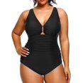 thumbnail image 4 of GHSDFBB Women Plus Size One Piece Swimsuits V Neck Tummy Control Bathing Suits Retro Ruched Swimwear, 4 of 5