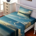 thumbnail image 2 of Ambesonne Coastal Fitted & Top Sheet Set with Sham, Sea Sunset Horizon, Teal Aqua Blue, 2 of 5