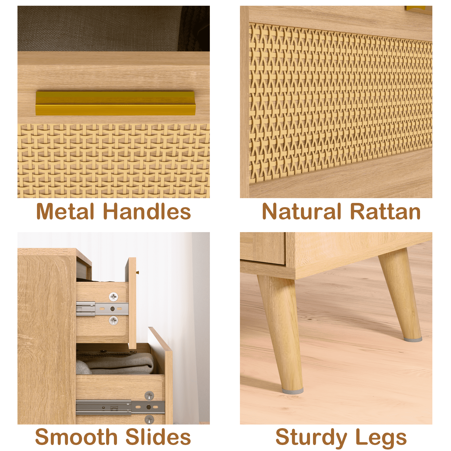 Waleaf 6 Drawer Dresser for Bedroom,Rattan Modern Closet Dressers Chest of Drawers,Beside Table for Entryway, Living Room, Hallway, Bedroom
