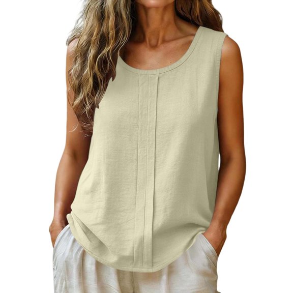 beishanbush Winter Sales Saving $10 Women's Tanks & Camis Women's Cotton Linen Tank Top,Crewneck Sleeveless Pleats Lightweight Casual Comfy Summer Under $10
