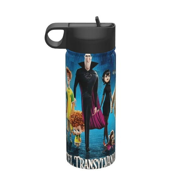 hotel transylvania Kids Insulated Water Bottle With Straw - 18 Oz Stainless Steel Double Wall Vacuum Cup, Leakproof, Bpa Free, Suitable For Boys And Girls