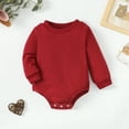 thumbnail image 2 of 3 Months Baby Girls Romper 6 Months Girls Long Sleeve Bodysuit Round Neck Solid Color Newborn Girls One-piece Bodysuit Red, 2 of 7