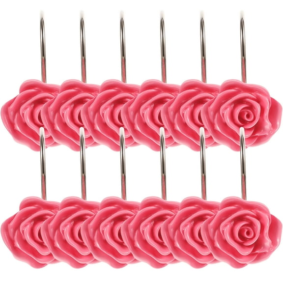 12 Pcs Rose Shower Curtain Hook Curtains Clothes Racks Christmas Ornament Hangers Pink