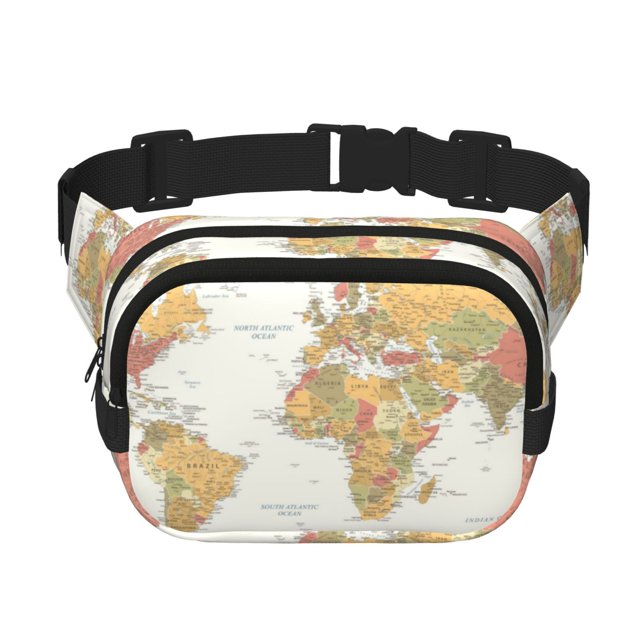 Fotbe World Map 1 Cangurera Cuadrada con Estampado de Doble Capa, Bolsa de Cintura Ajustable Mini para Hombres y Mujeres