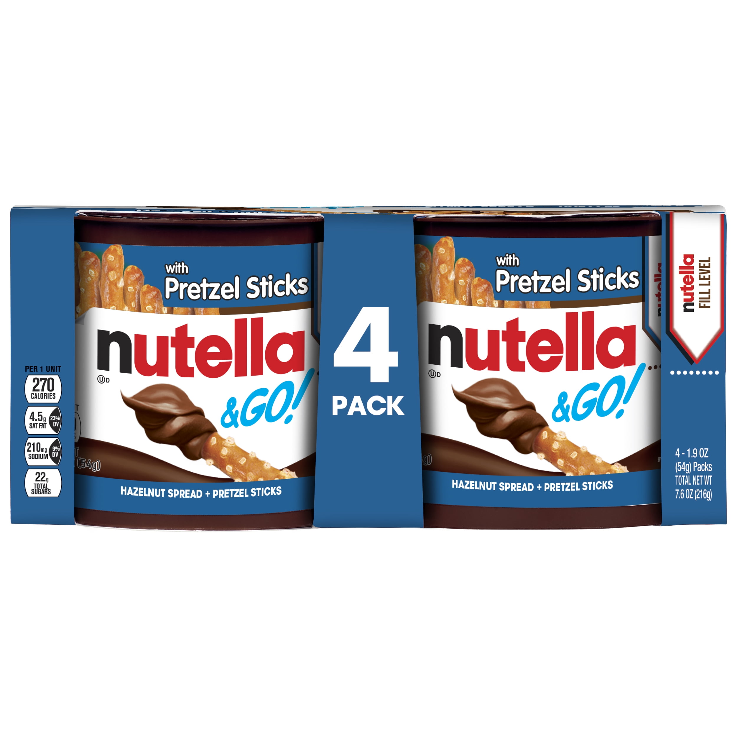 4 Pack, Nutella & GO! Hazelnut and Cocoa Spread with Pretzel Sticks, Snack Pack, Great for Holiday Stocking Stuffers, 1.9 oz