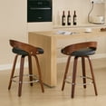 thumbnail image 2 of LEGAHOME Upholstered Bar Stools Set of 2, 25” Swivel Counter Height Stools with 2.6” Cushion and Circular Leg Design, Mid-Century Barstools with Wooden Legs for Kitchen, Bar, 300Lbs, Walnut + Black, 2 of 9
