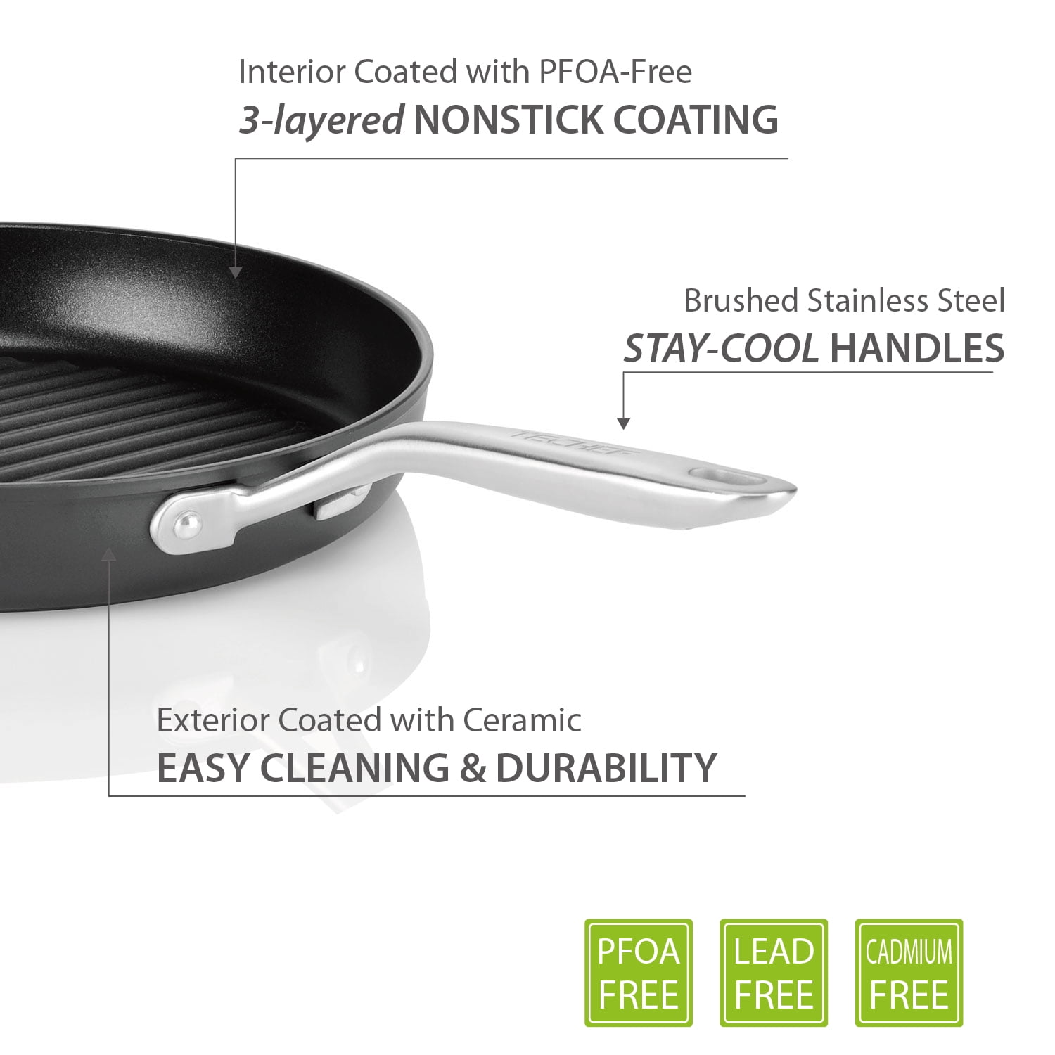 TECHEF - Onyx Collection, 12-Inch Grill Pan, coated with New Teflon Platinum Non-Stick Coating, Made in Korea