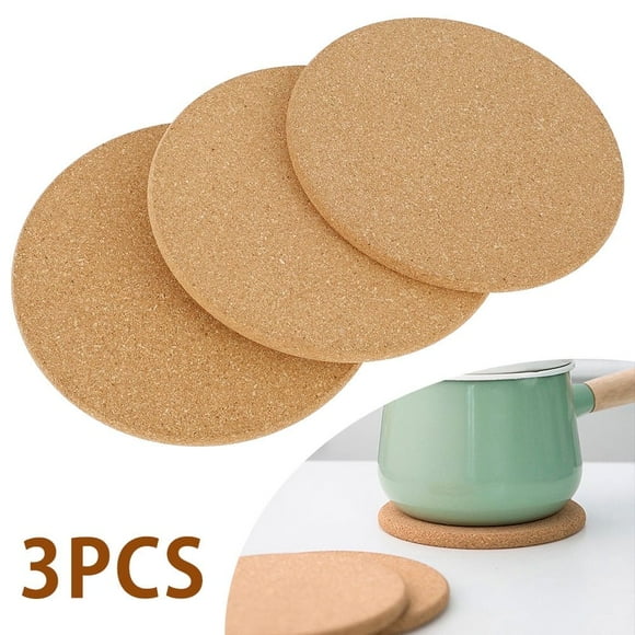 FNNMNNR 3-Pack Cork Trivet Set Round Corkboard Placemats Kitchen Hot Pads for Hot Pots Pans and Kettles 7.5 x 7.5 x 0.4 Inches
