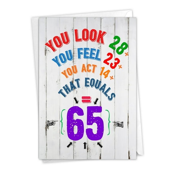 NobleWorks - 1 Funny Birthday Card with Envelope - Age Equation Milestone 65 C9421MBG