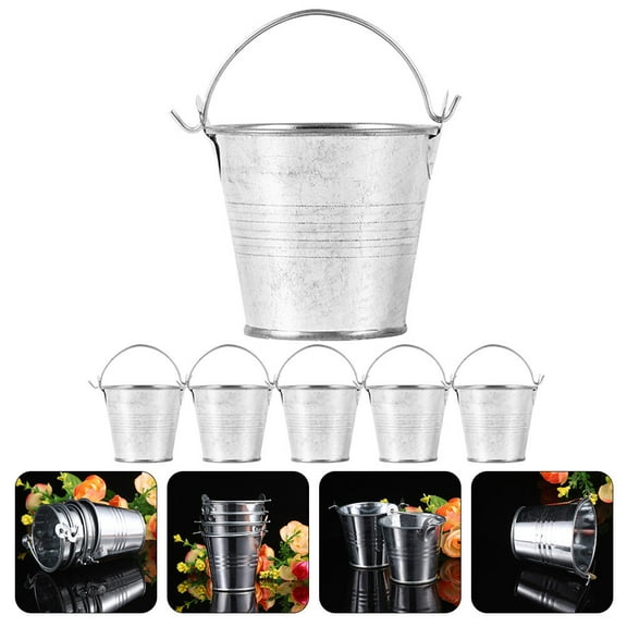 PBPBOX Mini Buckets Iron 6Pcs Silver Small Metal Pails Organizer