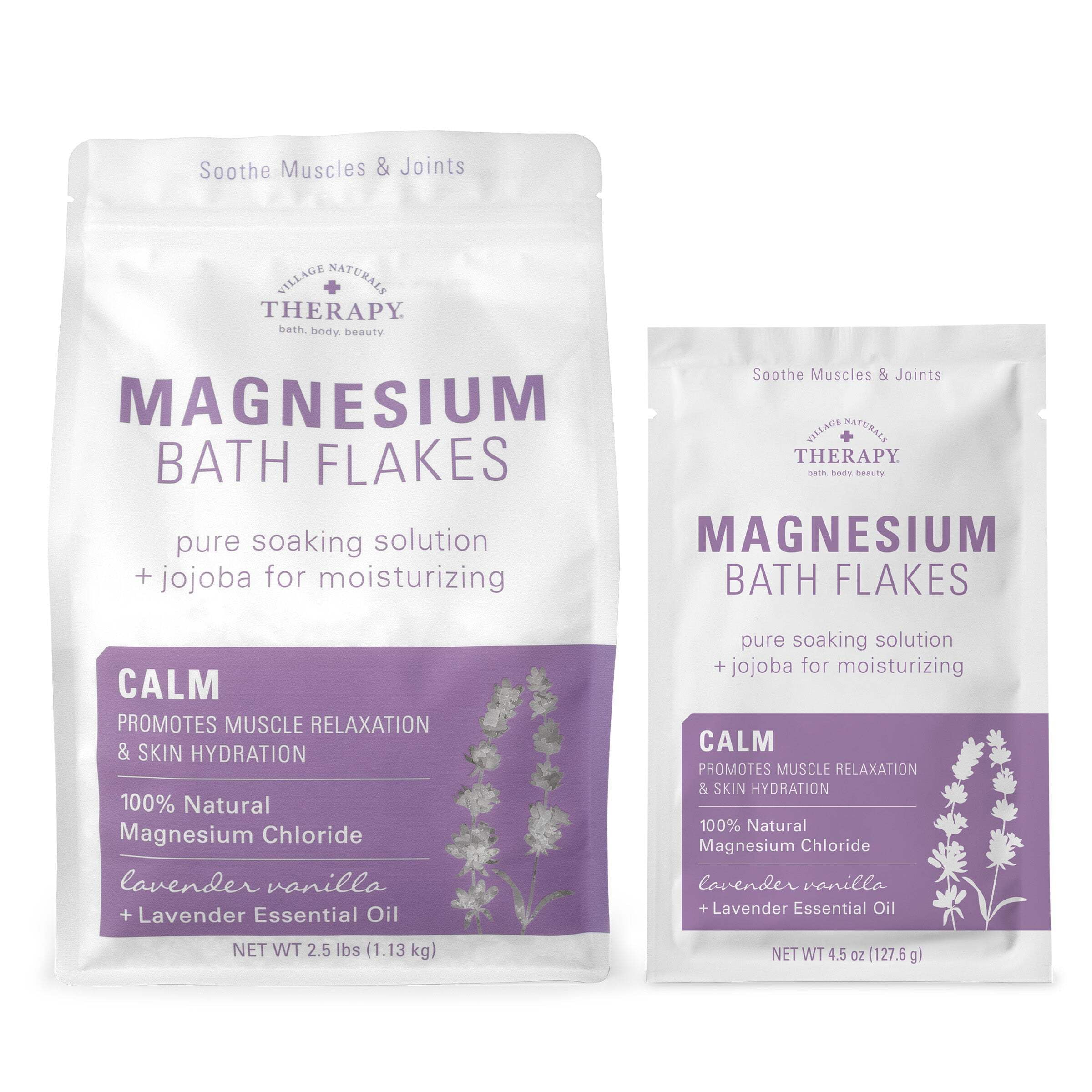 Village Naturals Therapy Calm Magnesium Bath Flakes, Lavender Vanilla Scent, 4.5 oz