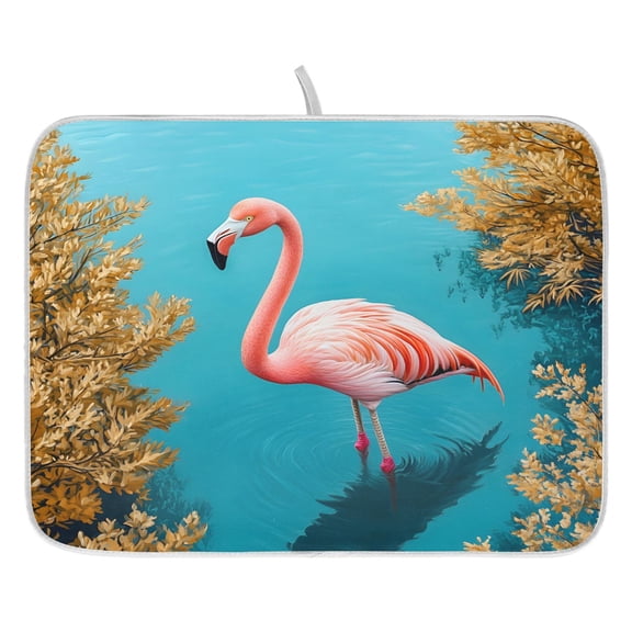 Ryvnso Flamingo Landscape Dish Drying Mat for Kitchen Countertop 16x18 Small Dish Pad Drainer Rack Dish Sink Mats