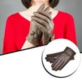 thumbnail image 3 of 1 Pair Women Gloves Leather Warm Mitt Cold Weather Portable Casual Hand Warmer Cycling Driving Mitten Dressing Decoration Dark Brown, 3 of 10