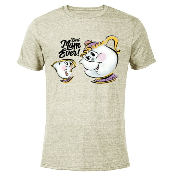 Disney Beauty and the Beast Chip Mrs. Potts Best Mom Ever - Short Sleeve Blended T-Shirt for Adults - Customized-Yellow