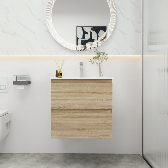Holaki 24" Bathroom Vanity With Gel Basin Top, Light Oak