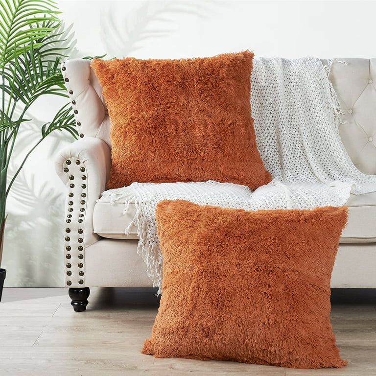 Soft Chenille Throw Pillow Covers with Stitched Edge (Set of 2) Gracie Oaks Color: Orange, Size: 26 x 26