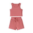thumbnail image 1 of SUNSIOM Kids Girl Summer Outfits Solid Color Sleeveless Rib Knit Tank Tops Elastic Waist Shorts 2Pcs Clothes Set, 1 of 9