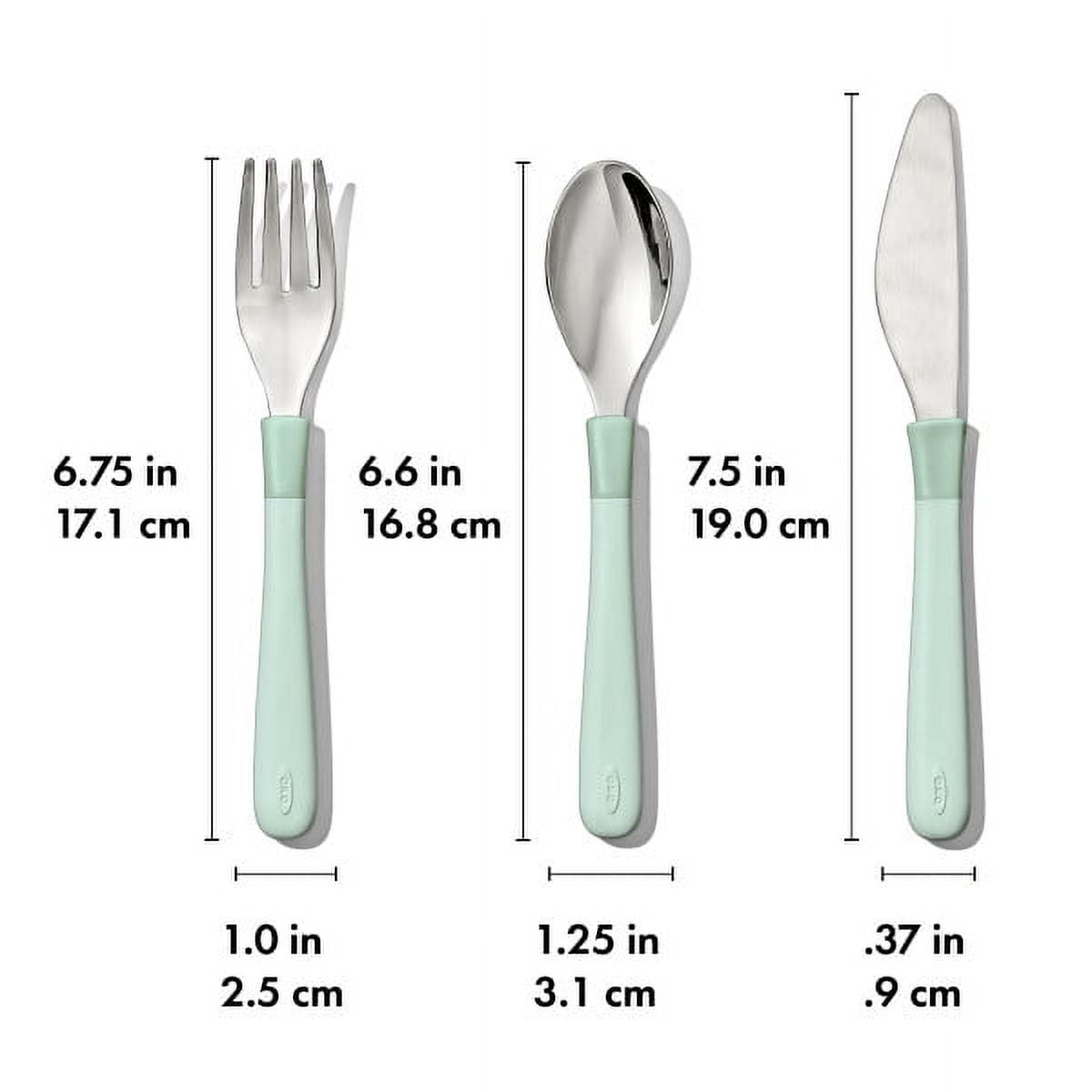 OXO Tot Toddler Stainless Steel 3 Piece Cutlery Set for Big Kids 12+ Months, Opal