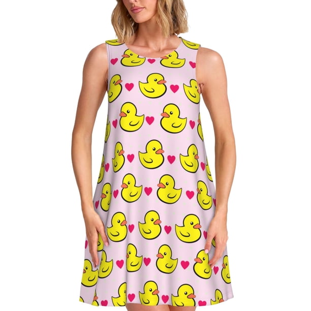 Balery Ducks And Pink Heart Vestidos de verano para mujer con estampado: vestido holgado sin mangas, vestido playero informal y cómodo para días calurosos.