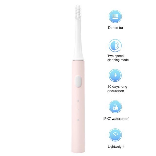 T100 Pink Electric Toothbrush with 16500 RPM High-Frequency Vibration, 2 Modes (Standard/Soft), 30-Day Long Battery Life, IPX7 Waterproof, Lightweight Design, 1 Replacement Brush Head - Deep 360°