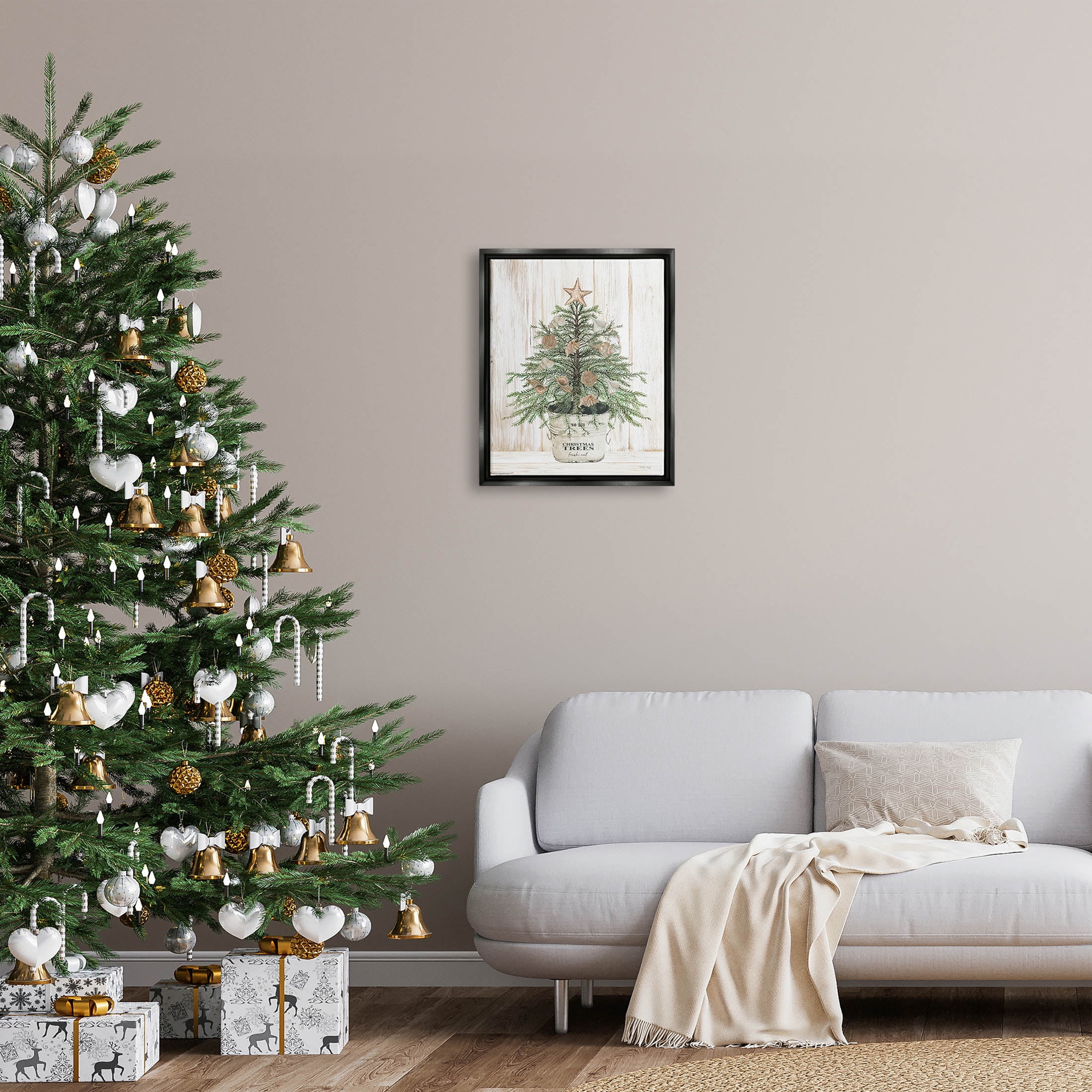 Rustic Seashell Christmas Tree Holiday Graphic Art Jet Black Framed Art Print Wall Art
