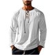thumbnail image 2 of Blusas y camisas de manga larga con cuello en V para hombre, blusa informal de moda lisa con tirantes sueltos, blusa de manga larga con cuello en V, blusa de poliéster para hombre, 2 of 8