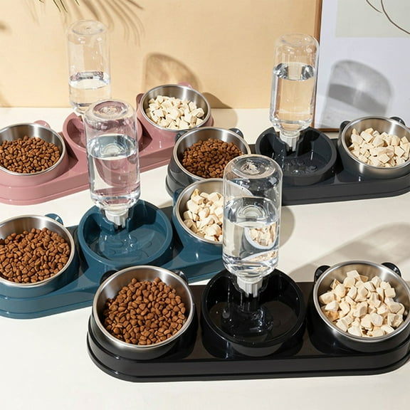 OEFNTAC Home and Kitchen 2-in-1 Cat Dog Bowl Water Feeder Elevated Tilted Stainless Steel Removable Pet Feeding Bowl for Cats Dogs