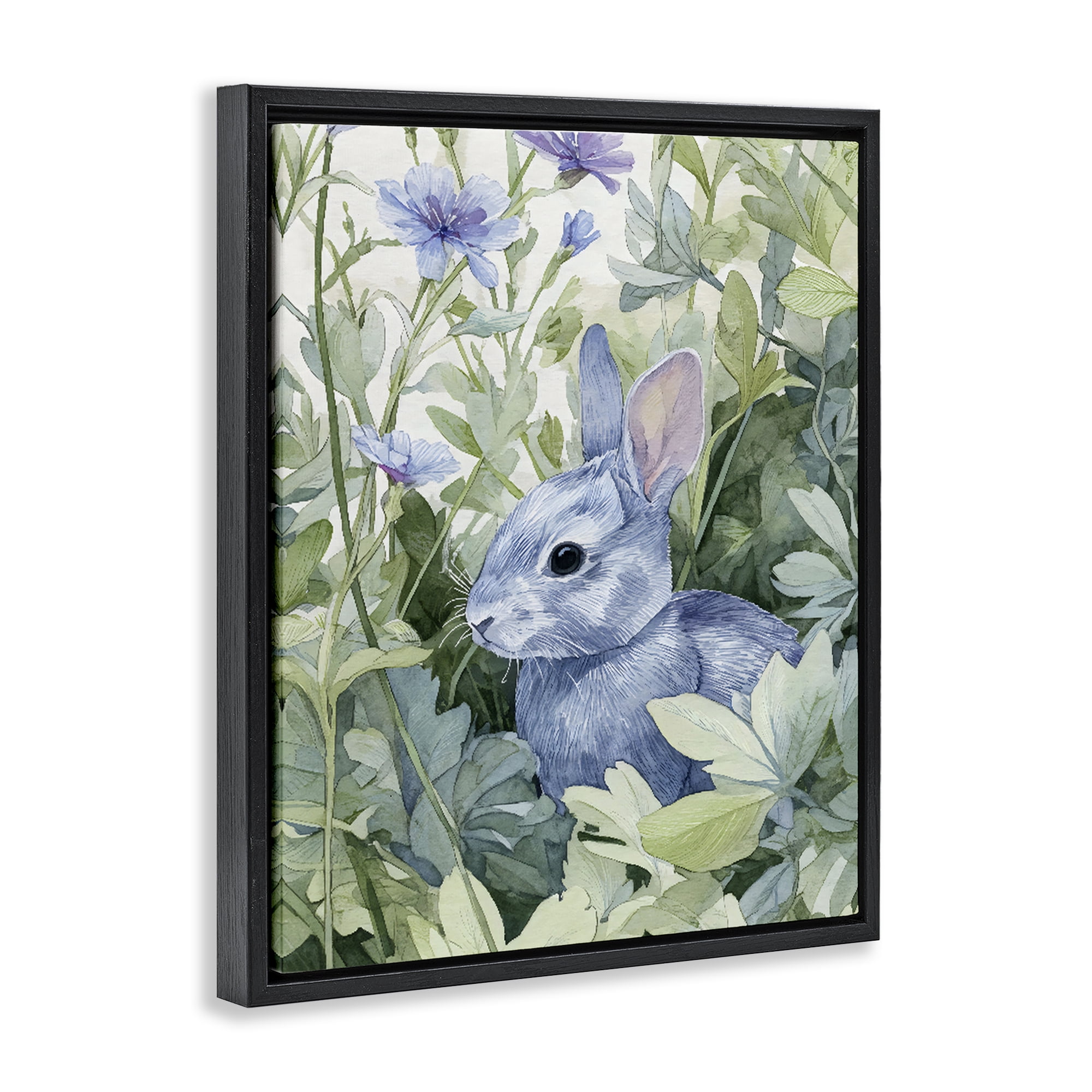 Stupell Industries Blue Bunny Among Leaves Black Framed Floater Canvas Wall Art, design by Franklyn Gregory