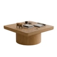 thumbnail image 3 of GZXS 34.6" Square Coffee Table with Parquet Wood Veneer Top, Modern Farmhouse Coffee Table with Cylindrical Base, Natural Wood Finish, 3 of 7