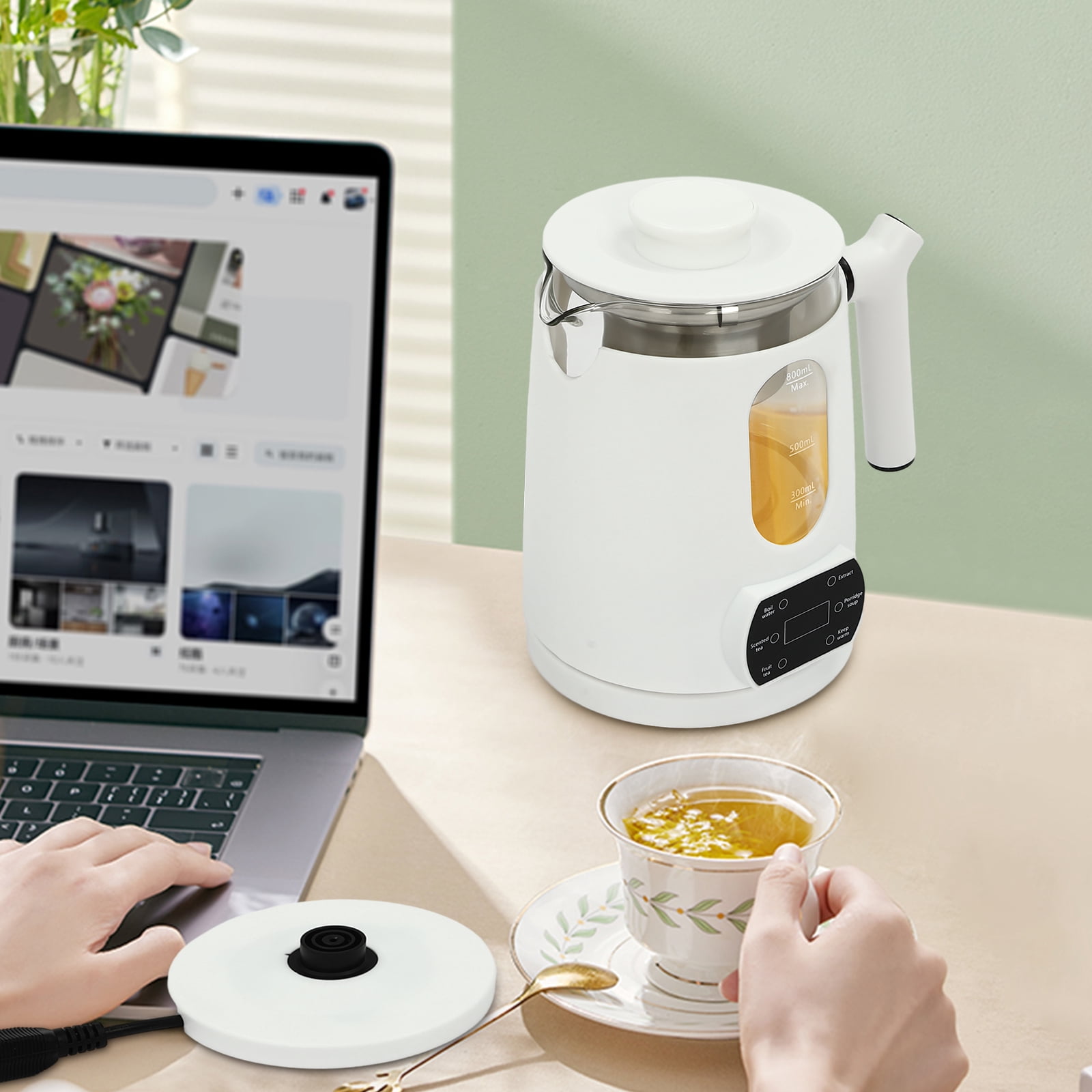 Electric Tea Kettle, 27OZ Portable Temperature Control Electric Kettle, 600W 110V WhiteWater Boiler ,Heater with Stainless Steel Tea Steamer Mesh and 360° Rotating Base