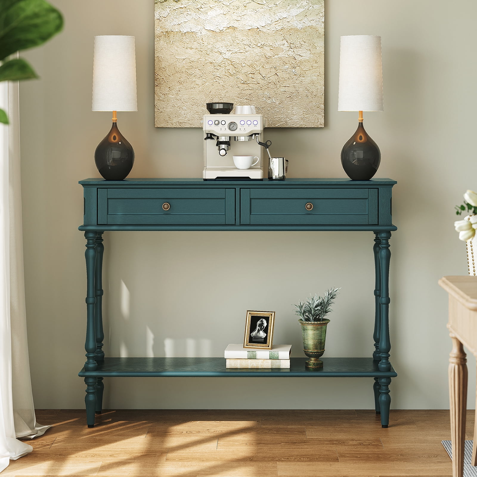 CBJCBJ40"Vintage Minimal Assembly Console Table with 2 Storage Drawers,Suitable for Living Room,Green