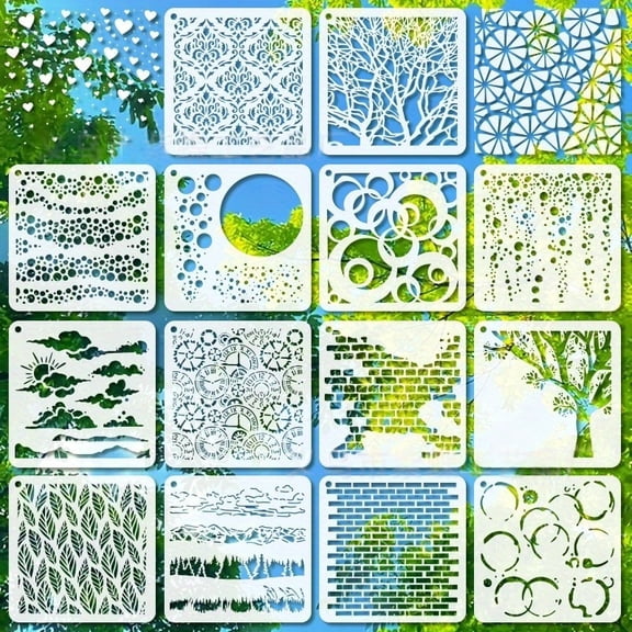 16 Pcs Life Tree Stencil Set-Reusable Plastic Painting Stencils for Crafts, Drawing Templates for Card Notebook Wall Decor, Art Stencils
