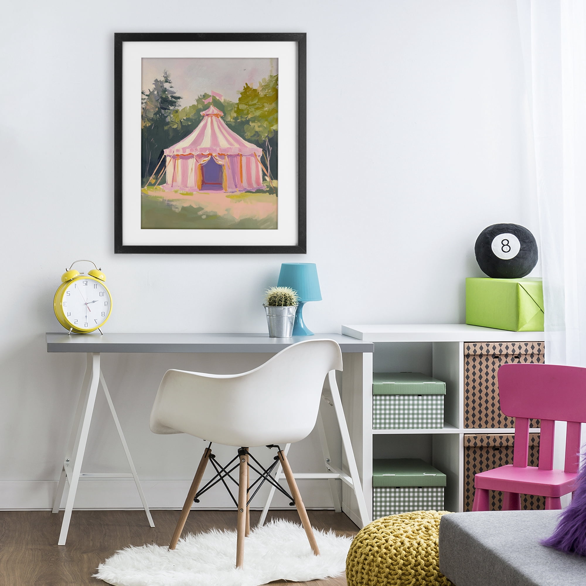 Stupell Industries Pink Circus Tent in Meadow Black Framed Print Under Glass, design by The Prints Vibe