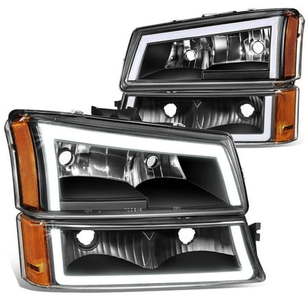 DNA Motoring For 2003-2007 Silverado Avalanche 1500 2500 LED DRL Black Amber Headlight Bumper Lamps Set