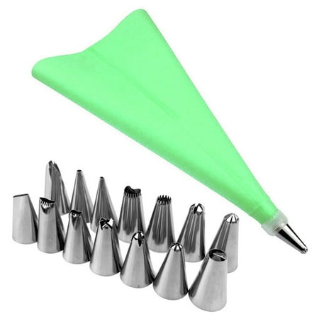 

50 Sets 16Pcs Pastry Bag Nozzle Set Cake Decorating Stainless Steel Tip Set Icing Cream Bag DIY Baking Supplies Green
